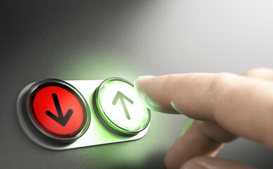 Elevator up or down buttons concept. Upward Mobility.