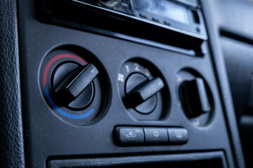 Fototapeta premium Mechanical control panel for car fan heating, air conditioning.