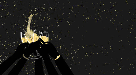 Group of people toasting with champagne at night party © asife