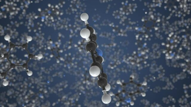 Molecule of indole, conceptual molecular model. Scientific looping 3d animation