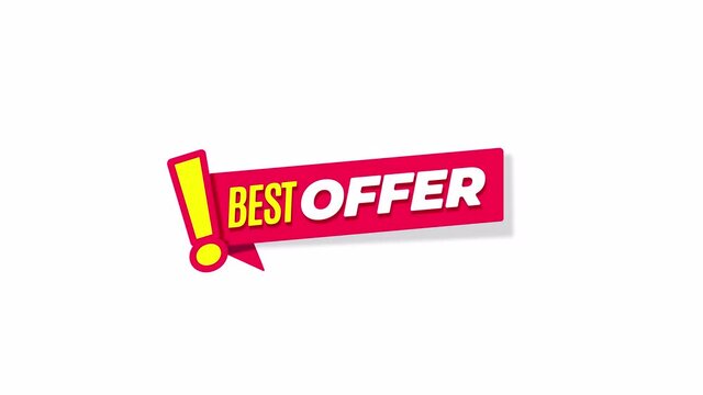 Best offer banner red vector. Red ribbon with exclamation mark on a white background. Alpha channel. 4k animation.