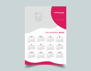 New year calendar template design. Modern colorful wall calendar design for business or personal use. Wall Calendar 2022 Design