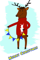 greeting card for new year and Christmas. vector illustration of a deer in a sweater with a sweater with a deer