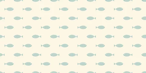 Keuken foto achterwand Zee Nautisch naadloos patroon met zwemmende cartoonvissen