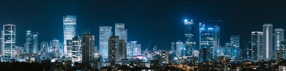 Fototapeta na wymiar Tel Aviv Skyline And Ramat Gan At Night, Tel Aviv Cityscape, Israel