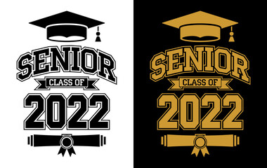 Lettering Class of 2022 for greeting, invitation card. Text for design, congratulation event, T-shirt, party, high school or college graduate. Vector on transparent and black background