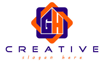 real estate GH letter logo with home sign logo design vector, house logo, construction logo template