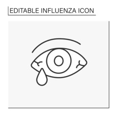 Tearing line icon. Eye irritation due to cold, flu. Viral or bacterial infections. Healthcare. Influenza concept. Isolated vector illustration. Editable stroke