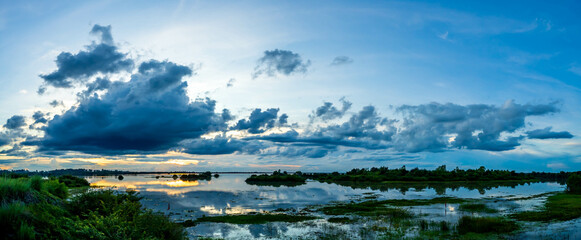 Panorama Landscape, Beautiful sunset sky on the river, Sky clouds Background over River