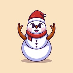 Cute Snowman with Santa hat cartoon