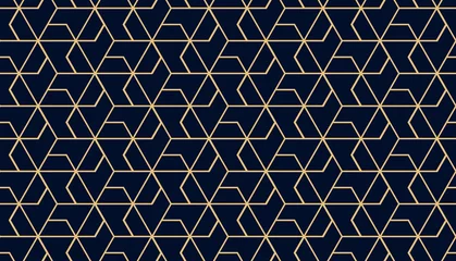 Foto op Plexiglas Blauw goud Het geometrische patroon met lijnen. Naadloze vectorachtergrond. Goud en donkerblauwe textuur. Grafisch modern patroon. Eenvoudig rooster grafisch ontwerp