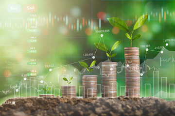 Concept of saving money, business investment Causing the business to have more revenue Like the...