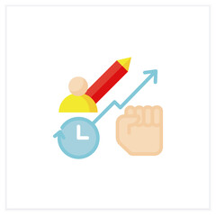Strengths flat icon. Employee strong suits, resume column. Personal recruitment information. Job search, employment, career growth concept. Color vector illustration