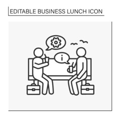 Meeting line icon.Working meeting at lunchtime outside. Communication between workers. Business lunch concept. Isolated vector illustration. Editable stroke