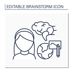 Writing line icon. Writing and drawing activate thinking in kids. Globe. Brainstorm concept. Isolated vector illustration. Editable stroke