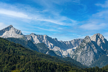 Mountain range of the alps in Garmisch-Partenkirchen - Bavaria Germany.