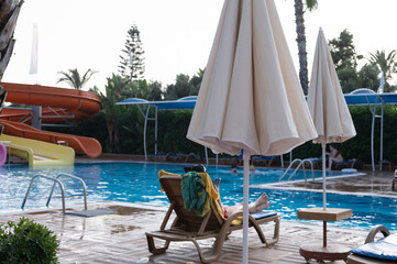 Beautiful lounges near the pool in Greece