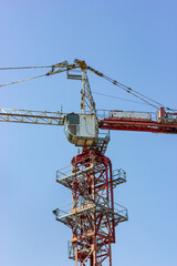 Cargo crane. Construction machinery. Tower crane. Construction.