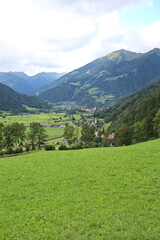 Fototapeta na wymiar Lush green meadows in Mölltal Valley in Austria