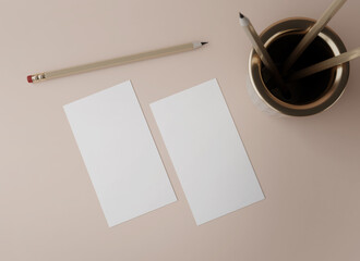 Blank business card, postcard with soft shadows. 3d render