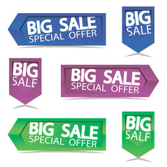 Set of vector discount emblems with shadows