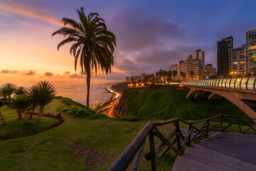 Saying goodbye to the day in front of the Villena Bridge in Miraflores, Lima.