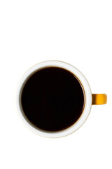 An isolated cup of black coffee, shot from above