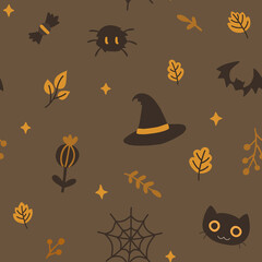 Cute doodle dark brown halloween pattern. Seamless texture for textile, fabric, apparel, wrapping, paper, stationery.