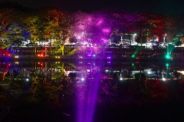Fototapeta na wymiar Night light show in Loy Krathong Festival at lamphun ,Thailand