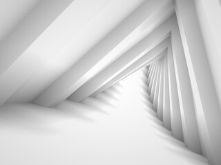 Abstract white twisted triangular tunnel, 3d