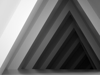 Abstract white triangular tunnel perspective, 3d