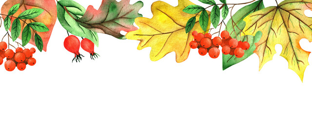 Banner with watercolor autumn leaves