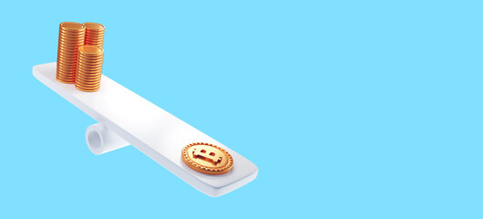 3D Coins stacks on weighing scales, financial management, financial analysis, money-saving and money exchange concept. 3d illustration