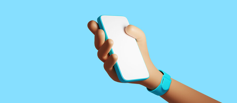 Cartoon Hands Holding Smartphone 3d Illustration.