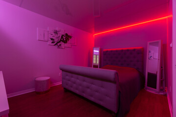 Modern master bedroom with screech celling and led light design	
