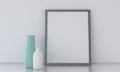 Frame Mockup with Vases On desk, 3d-rendering