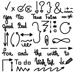 Black check mark hand drawn tick V X yes no ok sign vector illustration. Checkbox chalk icon sketch checkmark good bad true false. Graphic design doodle element wish list item. Vote arrow line symbol