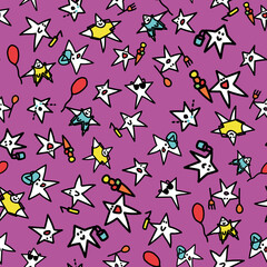 Vector Purple Funny and cool stars doodle background pattern