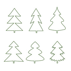 Set of contours of Christmas trees. Christmas trees of different abstract shapes on a white background. Isolated image.