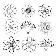 Fototapeta premium Flowers in black and white vector set 3
