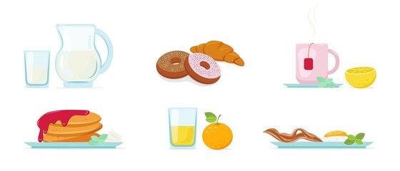 Illustration of breakfast in flat style set.