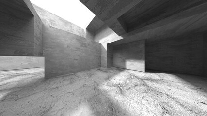 Dark Concrete Wall Architecture. Empty Room