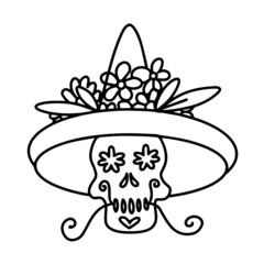 Decorated skull on a white background. Vector Illustration for Day of the Dead 