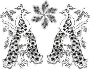 Tribal Pattern Peacock Paisley design, Royalty Free Cliparts, Stock Illustration with seamless border
