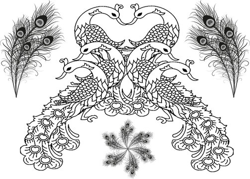 Tribal Pattern Peacock Paisley design, Royalty Free Cliparts, Stock Illustration with seamless border