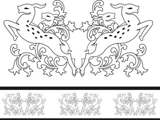 Fototapeta na wymiar Tribal Pattern deer Paisley design, Royalty Free Cliparts, Stock Illustration with seamless border