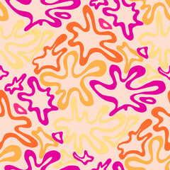 Fototapeta na wymiar Seamless vector pattern with abstract modern doodles. Bright summer print. Trendy colorful background. Vintage geometric doodles. 