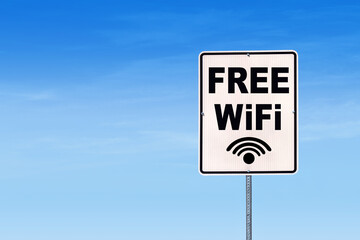 Free WiFi street sign with blue background