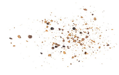 Allspice, pimento spice, Jamaican pepper and shavings isolated on white background, top view