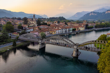 Fototapeta na wymiar Drone panoramic view Over Bridge And River